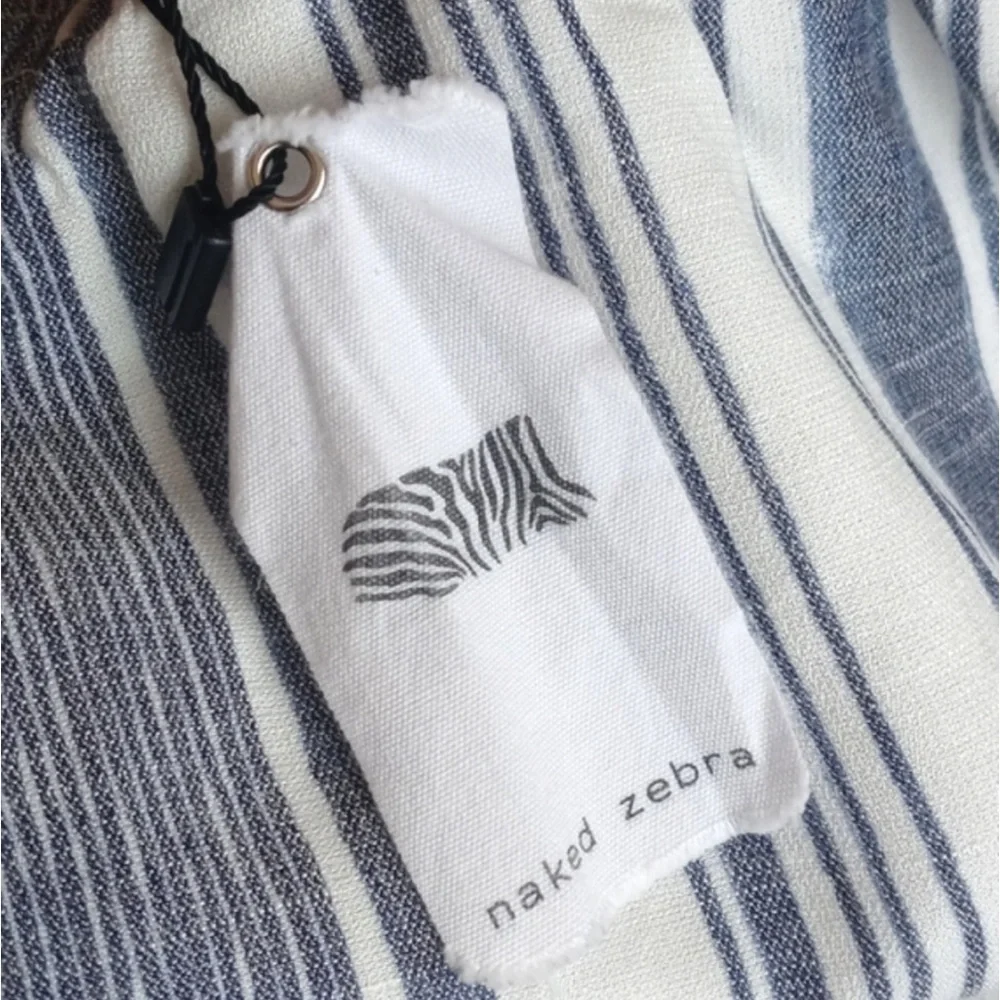 Naked Zebra Denim Blue & White Stripe Rayon Strapless Cropped Pantsuit Jumper S - Picture 4 of 11